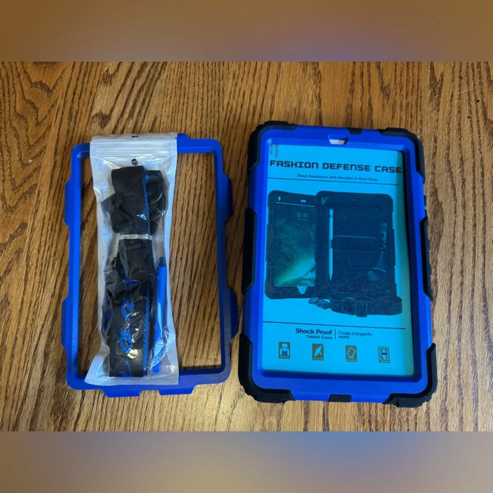 Tablet Protective Case Blue & Black with Hand Strap and neck strap